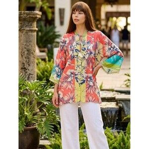 Johnny Was Silk Emroidered Kygo Marianne Tunic Blouse M
